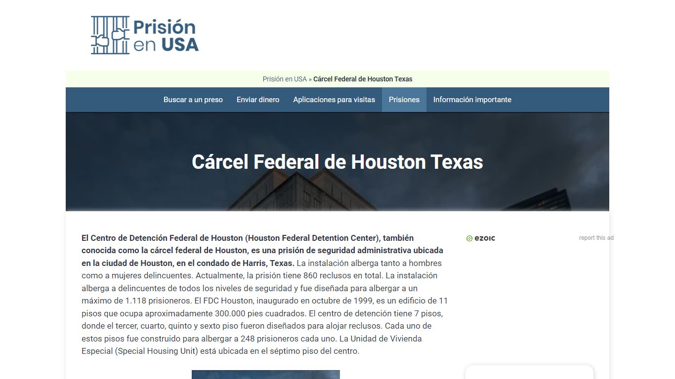 🥇 Cárcel Federal de Houston Texas - Prisión en USA